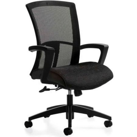 GEC Global„¢ Vion High Back Tilter Chair with Fixed "C" Arm with Black Mesh Back & Black Fabric 6321-4CBK-UR22+MS69